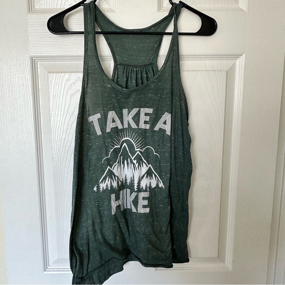 Take a hike green tank top large